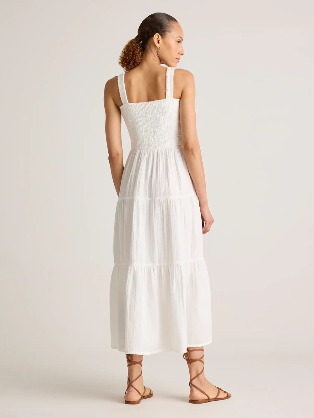 NEW Quince Organic Cotton Gauze Smocked Sleeveless Maxi Dress White Small Summer - Picture 4 of 8